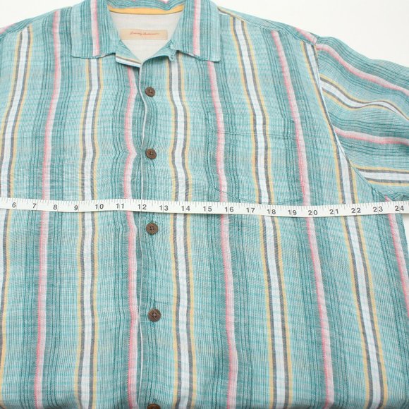 Tommy Bahama Men's Aloha Short Sleeve Button Up Shirt Linen Large Green Striped - Picture 6 of 7